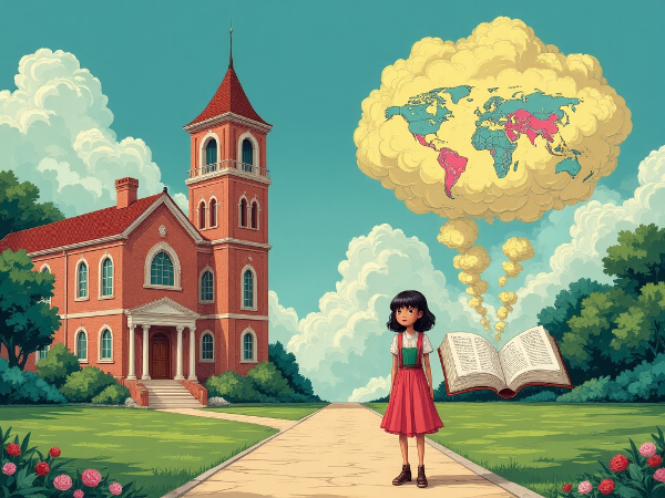 امرأة شابة تقف عند مفترق طرق بين الاستقرار والنمو، تعبر عن الصراع الداخلي بين الخوف من النجاح ورغبة تحقيق الذات.