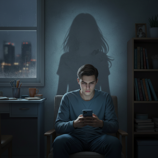 صورة تعبر عن خوف شاب من التعبير عن حبه لصديقته المقربة وتردده.