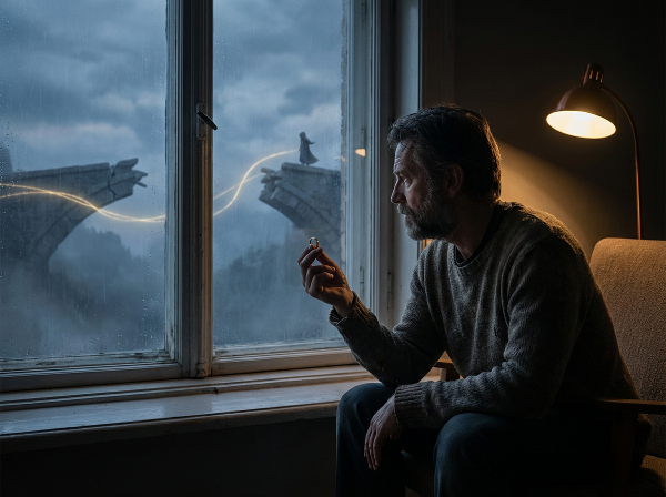 Мъж в средата на живота размишлява върху болката от изневяра и сложния път към възстановяване на доверието в брака.