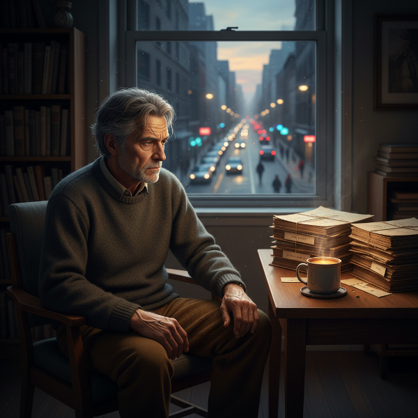 Пенсионер архивист се чувства самотен в своя апартамент, гледайки към оживения град, докато се бори да намери начин за смислени връзки.