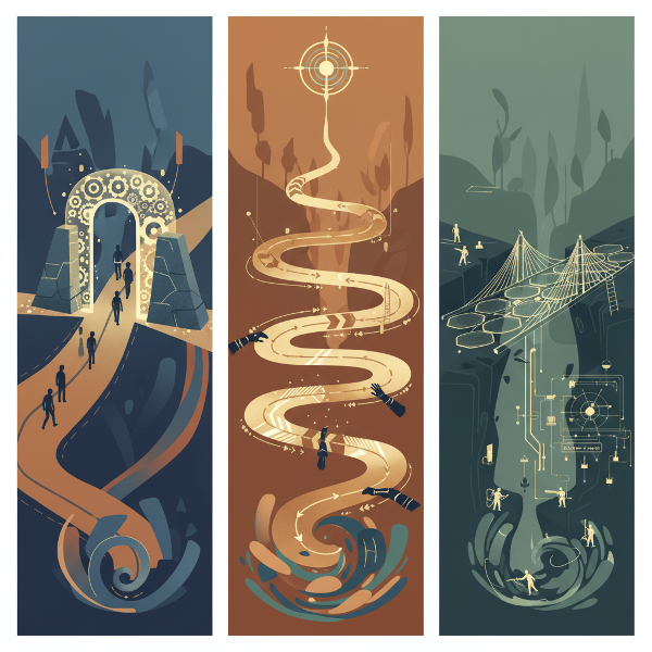 Три пътя, символизиращи различни подходи към ограниченията: трансформация, оптимизация и създаване на алтернативи.