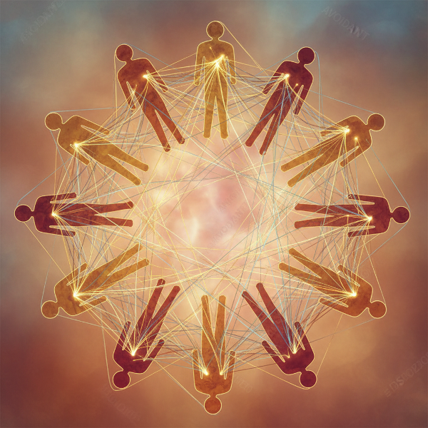 Символично изображение на свързани човешки силуети, илюстриращо стиловете на привързаност във взаимоотношенията.