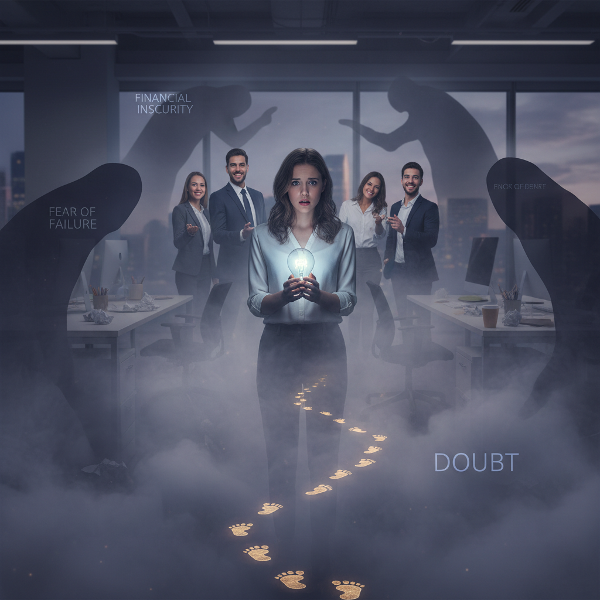 Млада жена в офис се бори с тревожност и съмнение в началото на кариерата си, докато се опитва да намери увереност сред страхове от провал и финансова несигурност.