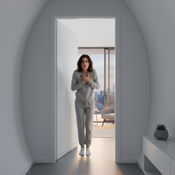 Млада жена изпитва тревожност и чувство на заклещеност в собствения си нов, светъл апартамент.