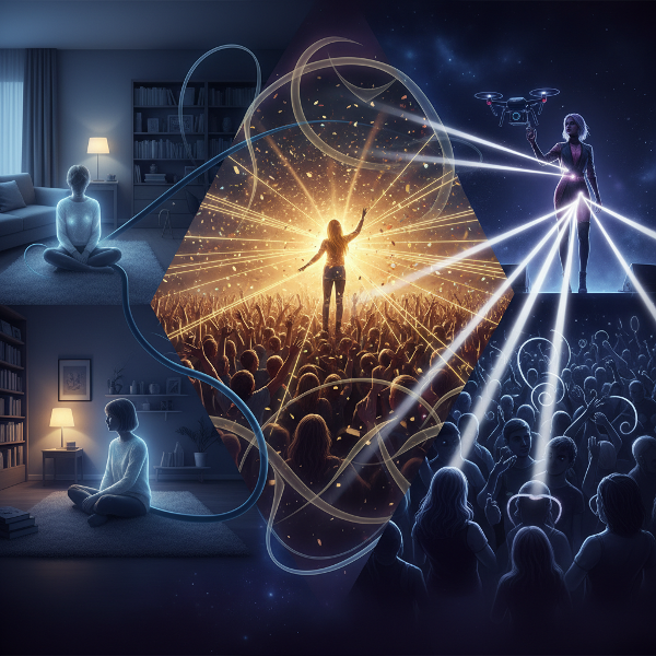 一幅描绘社交能量模式的视觉隐喻图，展现不同性格特质在人际互动中的精力流动与潜在盲区。