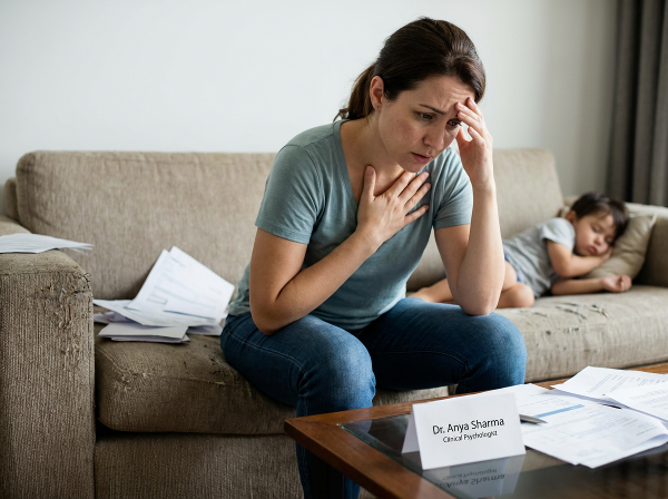 一位女性被持续的焦虑和灾难性想法困扰，影响工作和生活，寻求心理支持。