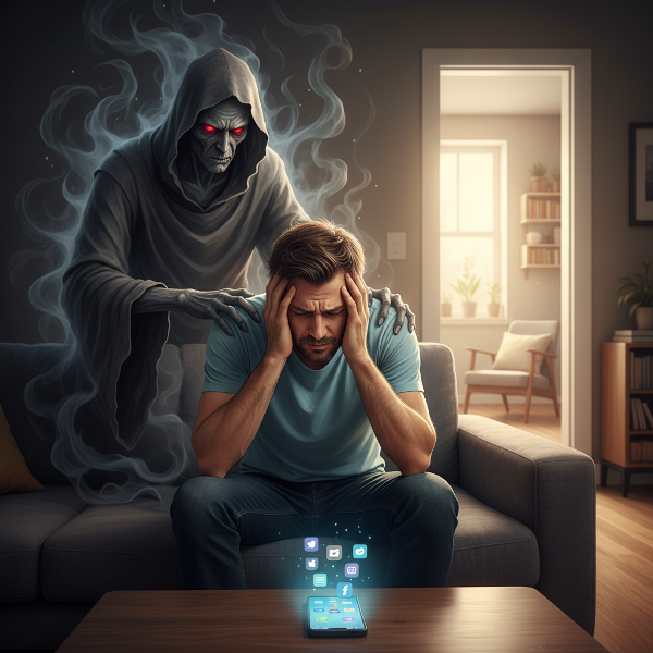 Muž zápasící s pocity intenzivní žárlivosti a úzkosti, s náznakem naděje a cesty k řešení.