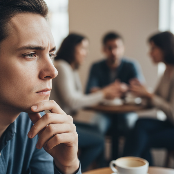 Ilustrace osoby, která pozorně vnímá jemné neverbální signály a emoční nuance v mezilidské interakci.