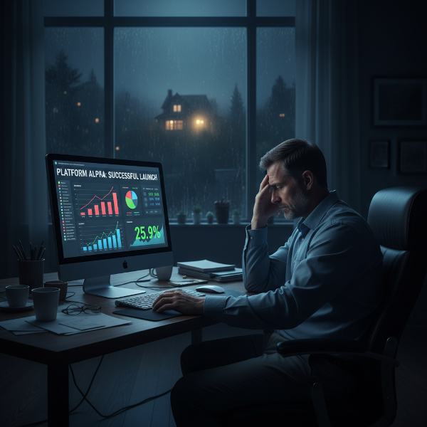 En mand føler sig alene og fanget mellem sit ansvar som iværksætter og sit ønske om forbindelse i ægteskabet.