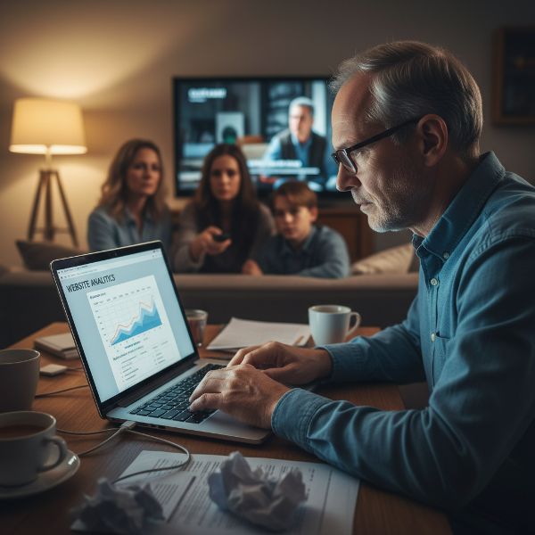 En mand fanget i en cyklus af kontrol og arbejde om natten, mens hans familie venter i baggrunden.