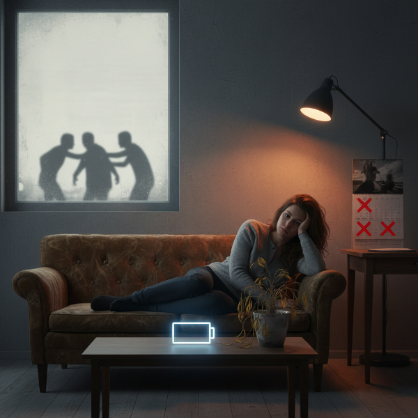 En ung kvinde føler sig udmattet og meningsløs, stirrer ind i en tom fremtid mens hun kæmper med at opretholde sit frivillige arbejde og dagligdag.