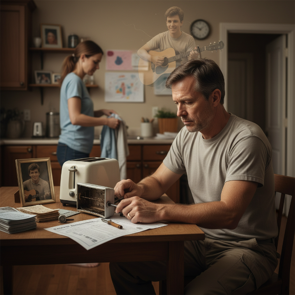 En mand føler sig usynlig og fanget i rollerne som forælder og forsørger, mens han længes efter at blive set som et individ med egne drømme i sit langvarige forhold.