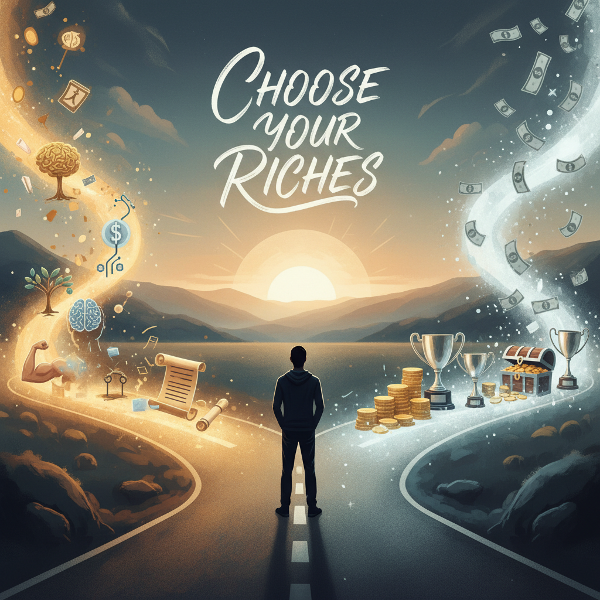 Et billede af en person ved et vejkryds, der symboliserer valget mellem indre og ydre motivation.