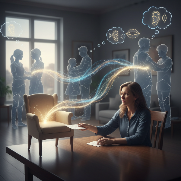 En kvinde forsøger at genoprette forbindelsen til sin familie gennem brev og gestalt terapimetoder, symboliseret ved lys og broer.