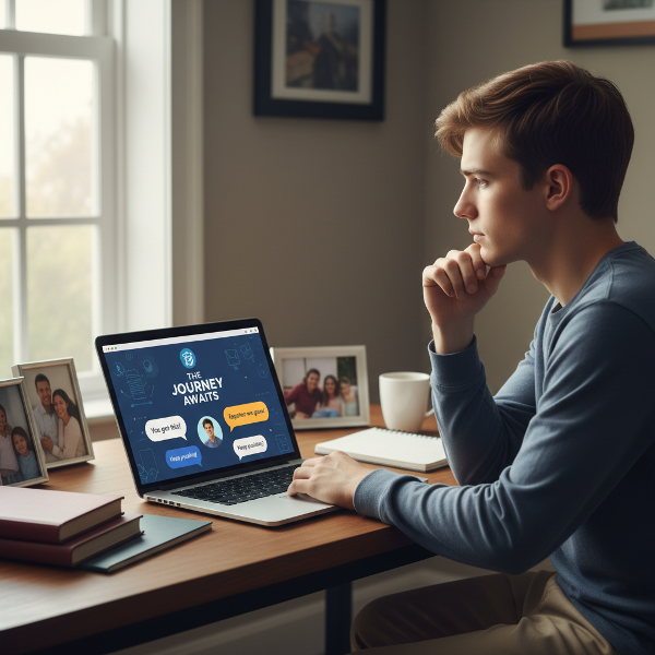 En ung mand balancerer mellem sin drøm om at hjælpe andre online og sin families forventninger, mens han kæmper med selv-tvivl.