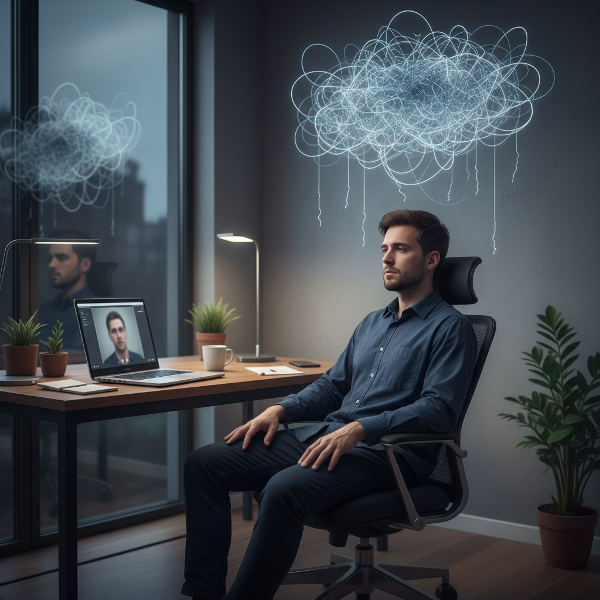 Ein Psychologe erlebt eine Sinnkrise in seiner eigenen Praxis, fühlt sich innerlich leer und von seiner Rolle distanziert, während körperliche Symptome auftreten.