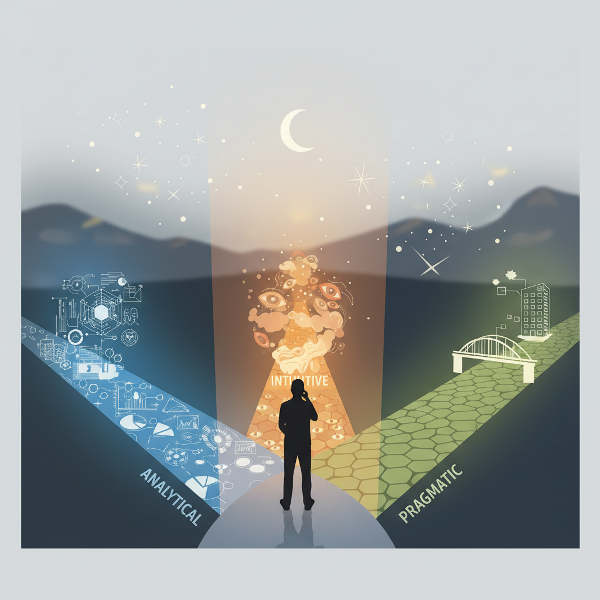 Eine symbolische Darstellung einer Person an einer Weggabelung, die verschiedene Entscheidungspfade repräsentiert.