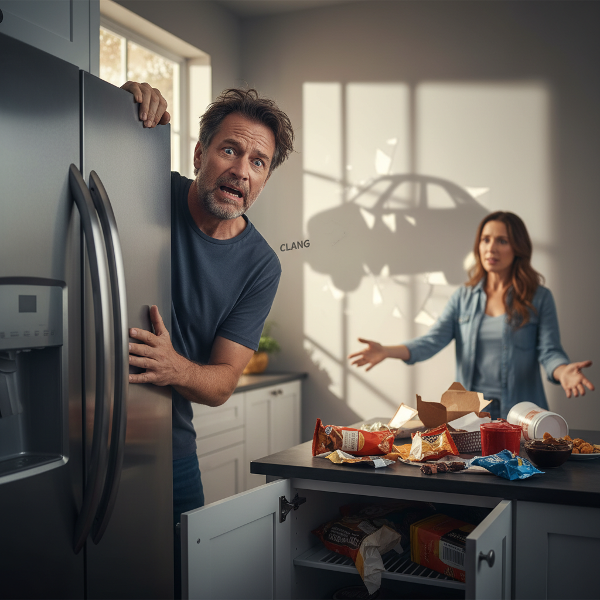 Ένας άντρας αντιμετωπίζει κρίση πανικού με τροφική και συναισθηματική εξάρτηση, ενώ αντικρίζει το τραύμα από ένα παλιό ατύχημα και την ανάγκη για επιβεβαίωση.