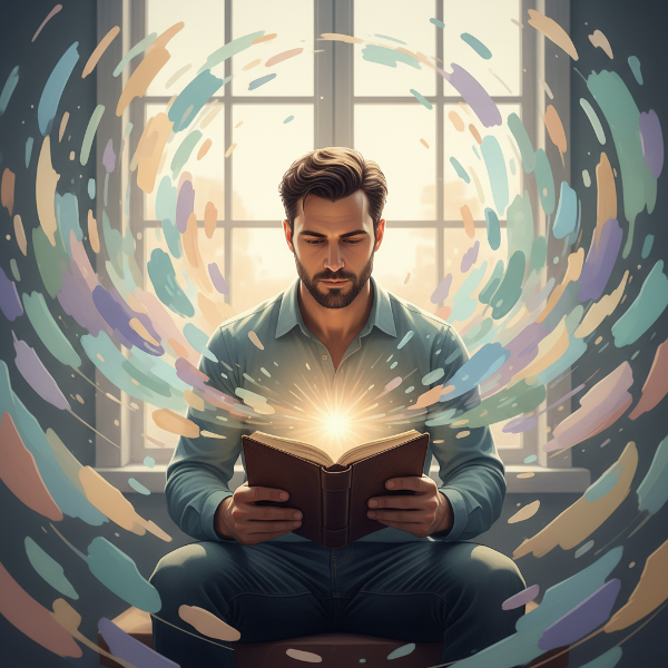 Μια συμβολική εικόνα που απεικονίζει έναν άντρα να αναζητά εσωτερική εμπιστοσύνη και αυτοεκτίμηση, απελευθερώνοντας τον εαυτό του από κοινωνικά στερεότυπα και προσωπικές απαιτήσεις.