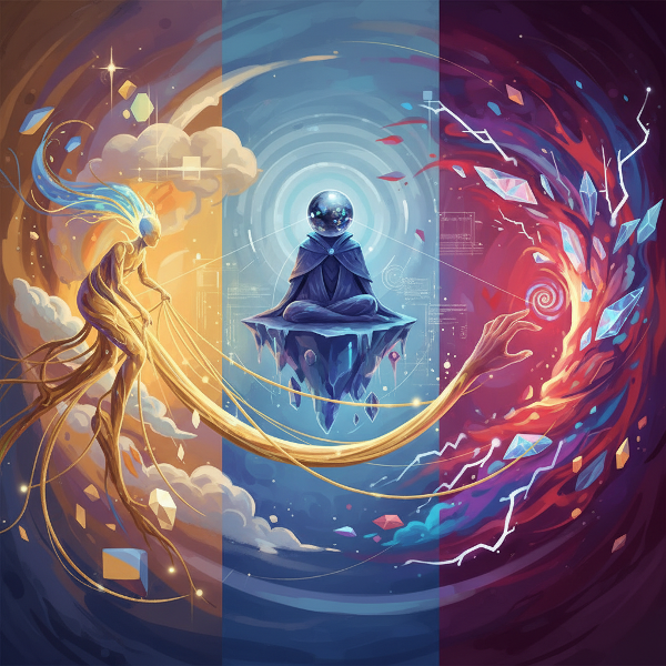 Μια αφηρημένη απεικόνιση τριών συμβολικών ρόλων στις σχέσεις: του Συνδετή, του Παρατηρητή και του Μεταμορφωτή.