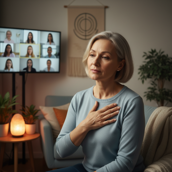 Μια 50χρονη γυναίκα αντιμετωπίζει κρίσεις άγχους σε επαγγελματικό περιβάλλον, αναζητώντας ισορροπία και στρατηγικές διαχείρισης.