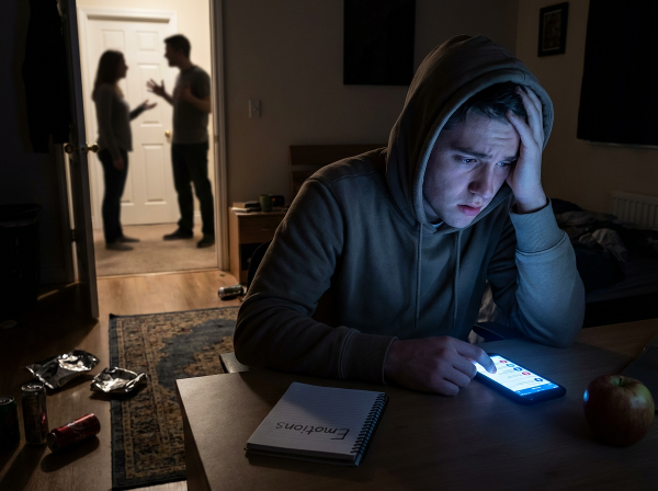 Ένας νέος άνδρας στο δωμάτιό του αντιμετωπίζει εθιστικές συνήθειες και οικογενειακή πίεση, με στοιχεία ελπίδας για βελτίωση.