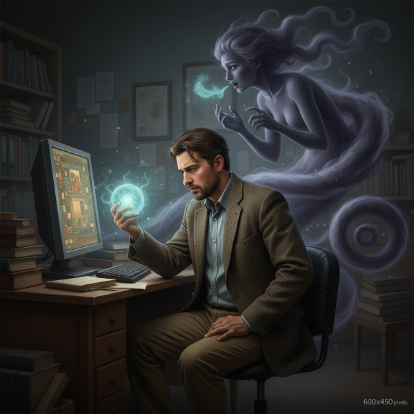 Un hombre agotado, rodeado por la niebla de la manipulación, encuentra un punto de luz interior que representa el autocontrol y la búsqueda de límites.