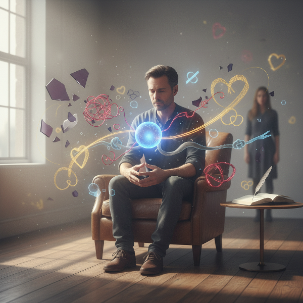 Imagen que representa la reflexión interna y la ansiedad de desempeño en la intimidad de pareja, con elementos simbólicos de conexión emocional y presión.