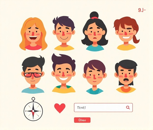 Una escena cotidiana con personas mostrando emociones variadas, una brújula marcando el equilibrio y un corazón brillante, simbolizando el reconocimiento y regulación emocional.