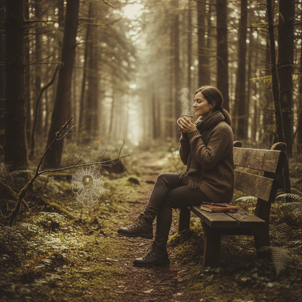 Una ilustración que captura la belleza y satisfacción en los rituales diarios simples y las conexiones genuinas, enfatizando la paz interior y la atención al momento presente.