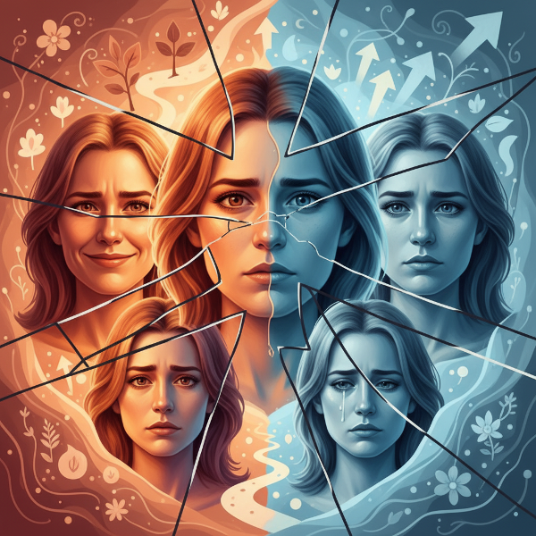 Una persona observando su reflejo fragmentado en un espejo, simbolizando la exploración de la autoimagen y las distintas facetas de la identidad personal.