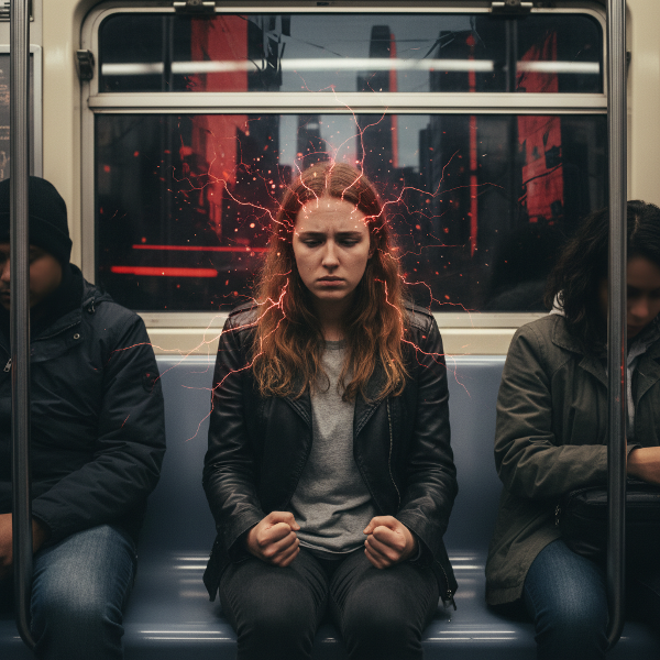 Una ilustración que representa la lucha interna de una joven con ira explosiva, mostrando tensión emocional y el desbordamiento de sentimientos en situaciones comunes.