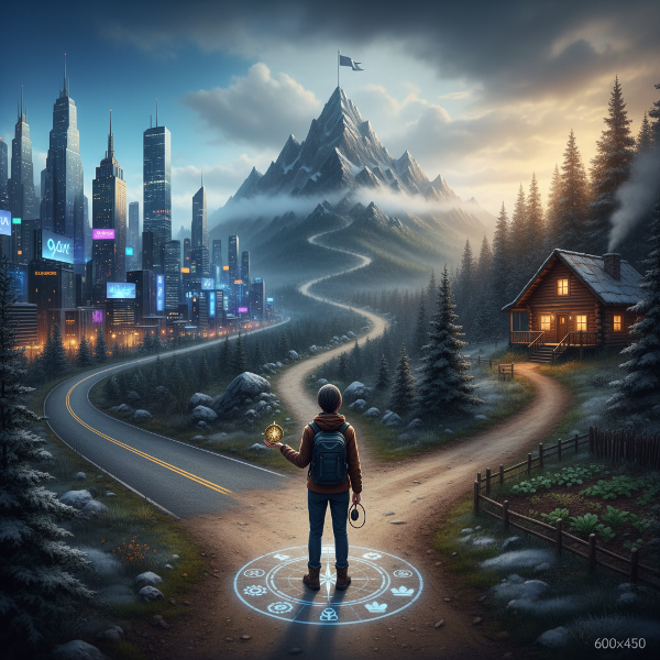 تصویری از یک فرد در تقاطع سه مسیر متفاوت، نماد کشف گرایش‌های حرفه‌ای، سبک رهبری و مدیریت فرسودگی شغلی.