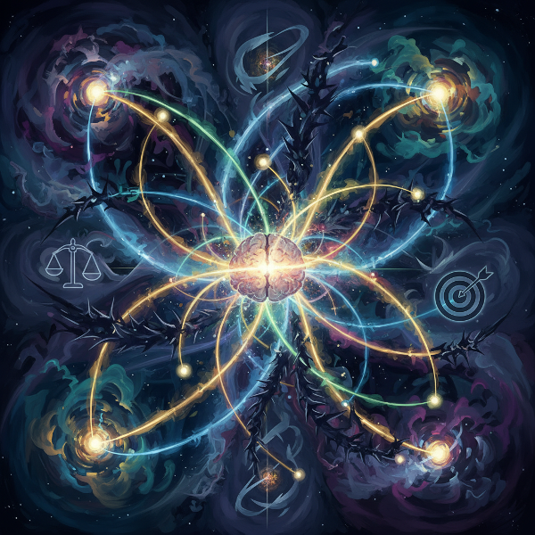 یک تصویر مفهومی که ذهن انسان را در مواجهه با فرصت‌ها و ریسک‌ها به‌صورت نمادین نشان می‌دهد.