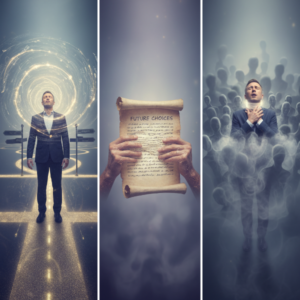 Une illustration métaphorique montrant un psychologue homme confronté à des symptômes corporels symbolisant un conflit interne, dans un style onirique.