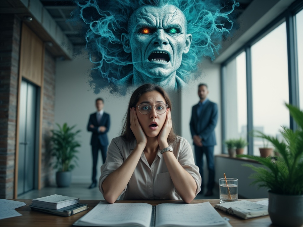 Une cheffe de projet submergée par le stress au travail, avec une scène de cauchemar, qui trouve un apaisement.