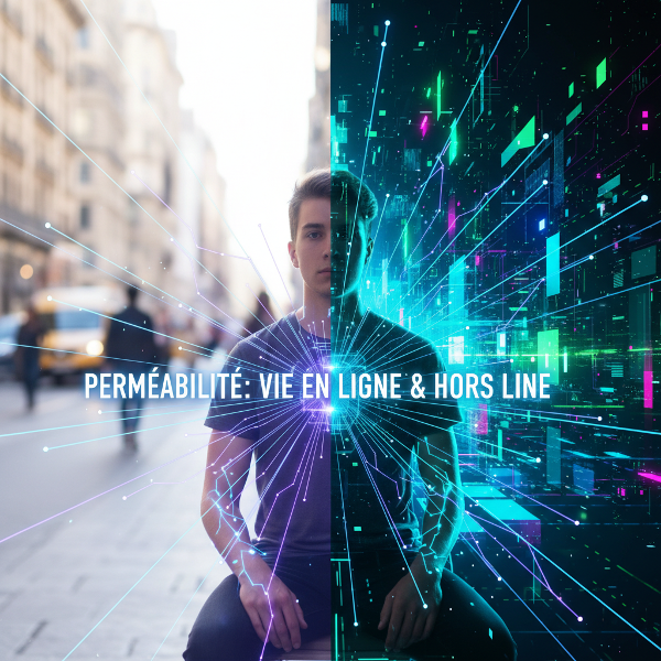 Une illustration symbolique de la navigation entre les mondes numérique et physique, avec des connexions lumineuses et des environnements superposés.