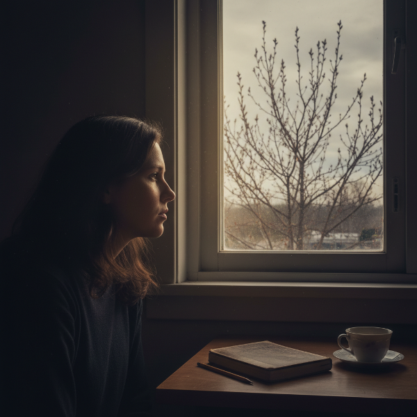 Une illustration montrant la tension entre l'isolement dans un espace sombre et les premières lueurs d'un possible renouveau.