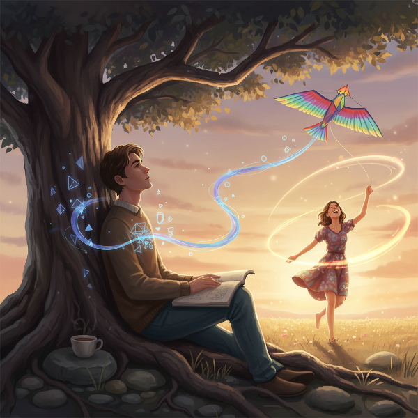 एक युवक और युवती का चित्र जो भावनात्मक गहराई और हल्केपन के अंतर को दर्शाता है। युवक गहन विचारों में डूबा है जबकि युवती आनंदमय है।