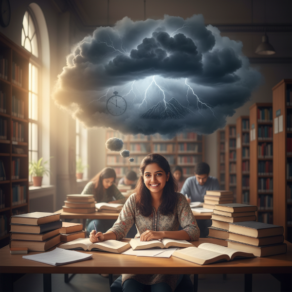 एक युवा छात्रा जो बाहर से मज़बूत दिखती है लेकिन अंदर से आत्म-संदेह और चिंता से जूझ रही है। उसके विचारों के बादलों में एक कोमल रोशनी घुसने की कोशिश कर रही है।