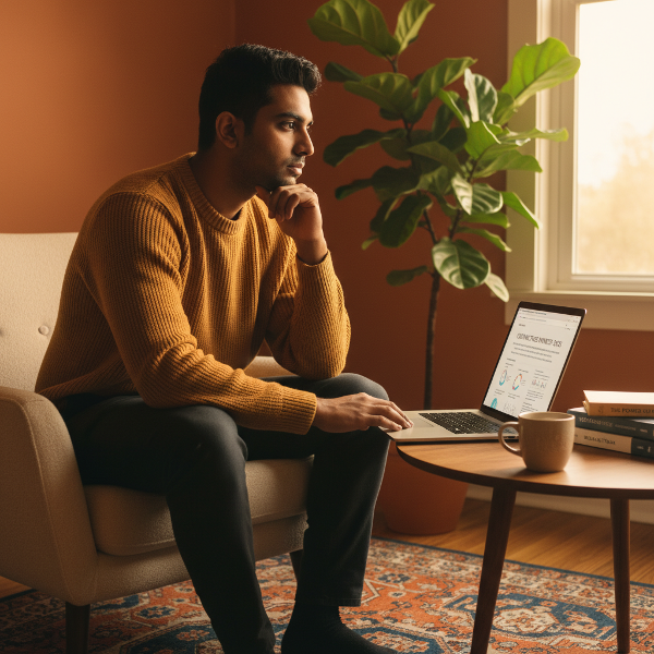 एक युवा पुरुष अकेलेपन और बेहतर संवाद की चाहत के बीच विचारमग्न बैठा है, उसके सामने एक मनोविज्ञान वेबसाइट खुली है।