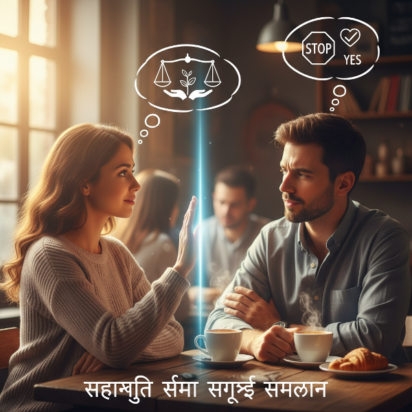 यह चित्र एक ऑनलाइन टेस्ट को दर्शाता है जो संबंधों में संवाद, सहानुभूति, सीमाओं और संघर्ष समाधान कौशल का मूल्यांकन करता है।