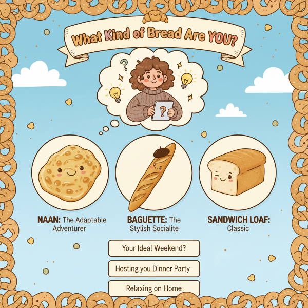 एक मजेदार ऑनलाइन टेस्ट जो दिखाता है कि आपकी पसंदीदा रोटी आपके व्यक्तित्व के बारे में क्या कहती है।
