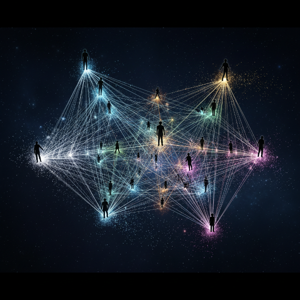 Egy dinamikus kapcsolati háló, amely a barátságok, romantikus és szakmai kapcsolatok változását és átalakulását ábrázolja.