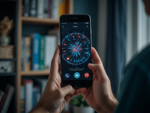 Egy személy, aki a digitális világban merül el, körülvéve technológiai szimbólumokkal.