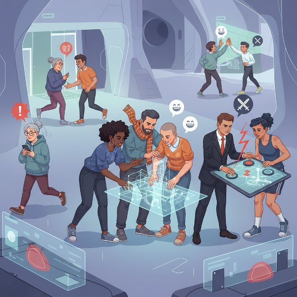 Különböző konfliktuskezelési stílusok illusztrációja társadalmi interakcióban.