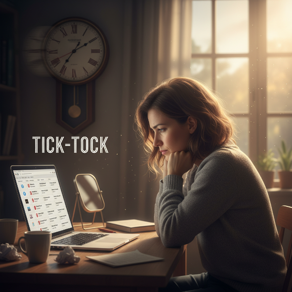 Egy nő munkanélküliség és életkori nyomás közepette küzd, miközben egy ablakon át érkező fény reményt és új irányt jelez.