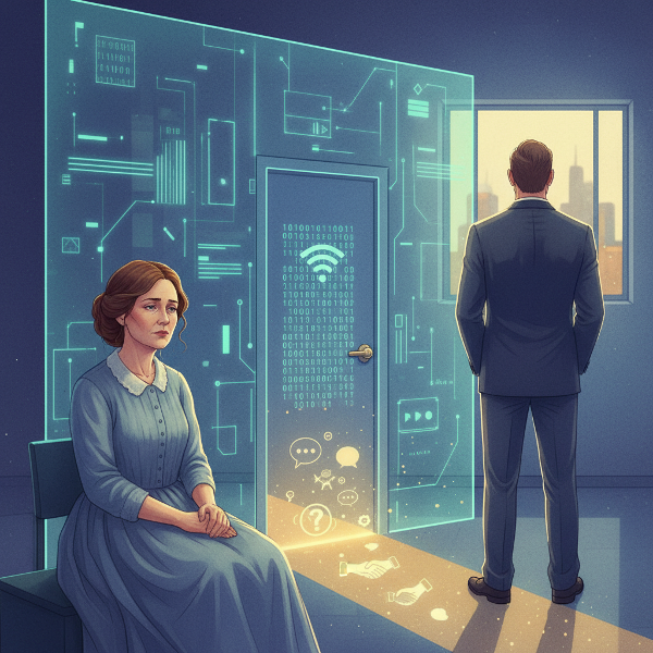 Ilustrasi metaforis tentang jarak emosional dalam pernikahan panjang dengan secercah harapan untuk pemulihan.