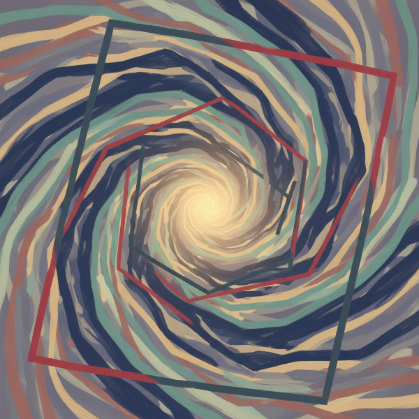 Ilustrasi abstrak yang menggambarkan pola persepsi diri yang dinamis, dengan elemen garis fleksibel dan batasan kuat, melambangkan pertumbuhan emosional dan interaksi dengan lingkungan.