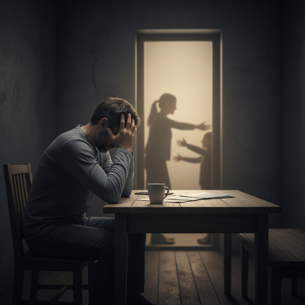 A man overwhelmed by caregiver stress, with a glimmer of hope.